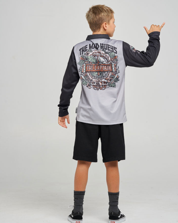 The Mad Hueys Troppo Captain Youth UPF 50+ Fishing Jersey - Smoke