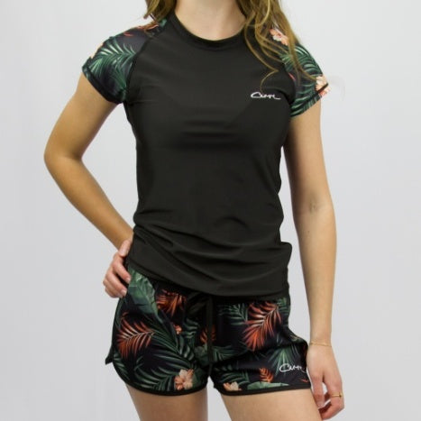 Carve Kaia Girls Cap Sleeve Rashie - Black/Floral