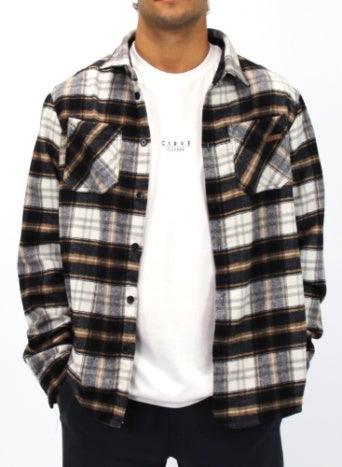 Carve Denver Mens L/S Flannel Shirt - Mud / Charcoal