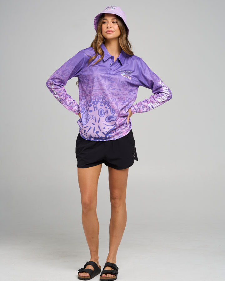 The Mad Hueys Yee Haw FKRS Womens UPF 50+ Fishing Jersey - Purple