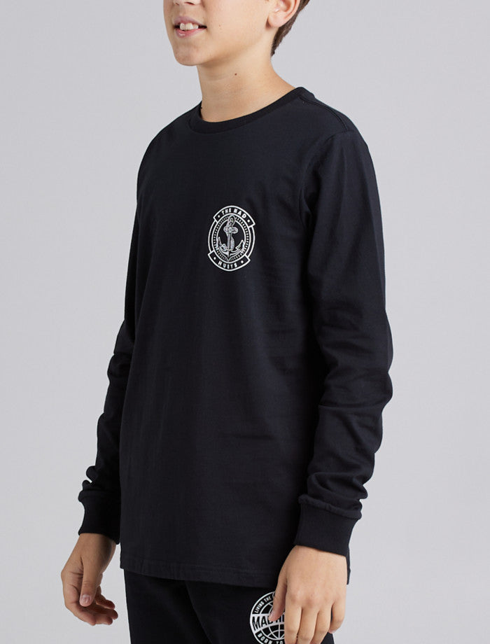 Mad Hueys Flying H Anchor Youth LS Tee - Black