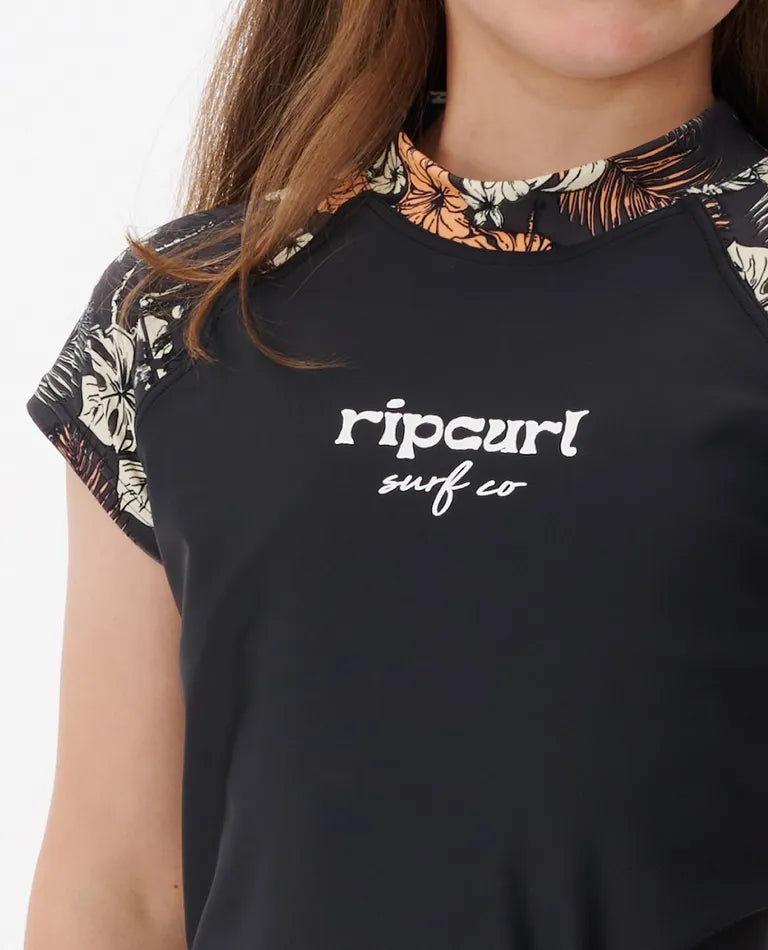 Rip Curl Cosmic Paradise Short Sleeve Rashguard Girl - Washed Black