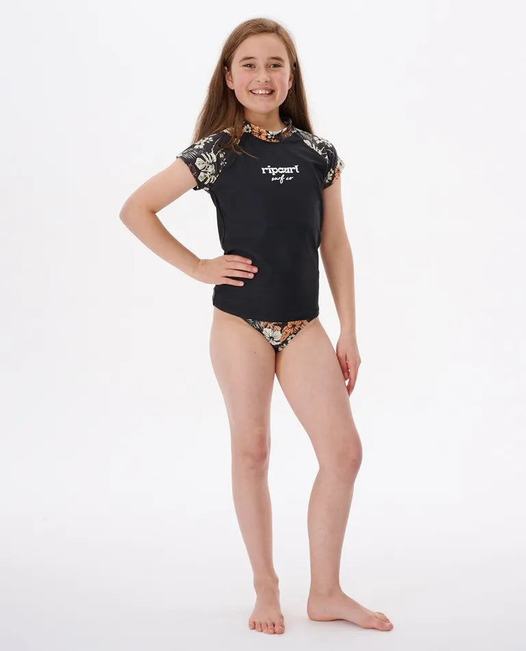 Rip Curl Cosmic Paradise Short Sleeve Rashguard Girl - Washed Black