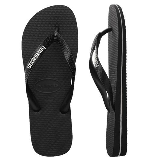 Havaianas Rubber Logo Thongs - Black/Glacial White