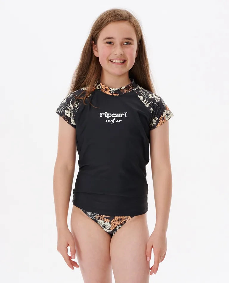 Rip Curl Cosmic Paradise Short Sleeve Rashguard Girl - Washed Black