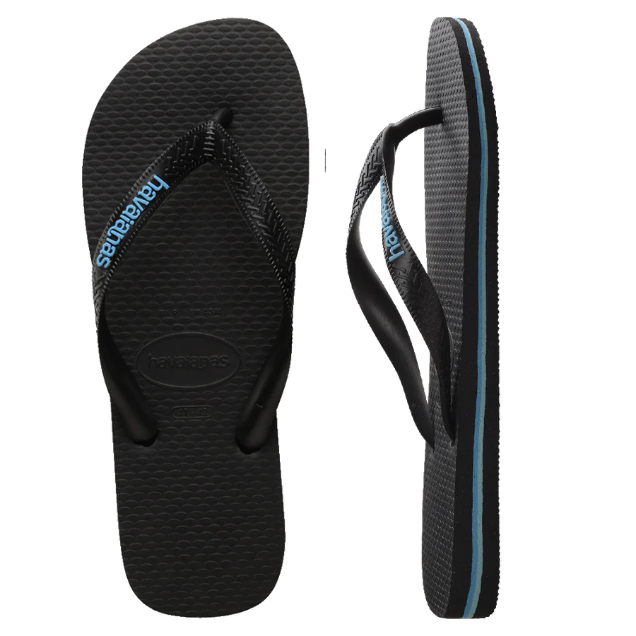 Havaianas Rubber Logo Thongs - Black/Blue