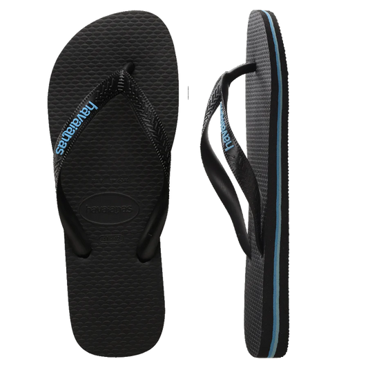 Havaianas Rubber Logo Thongs - Black/Blue
