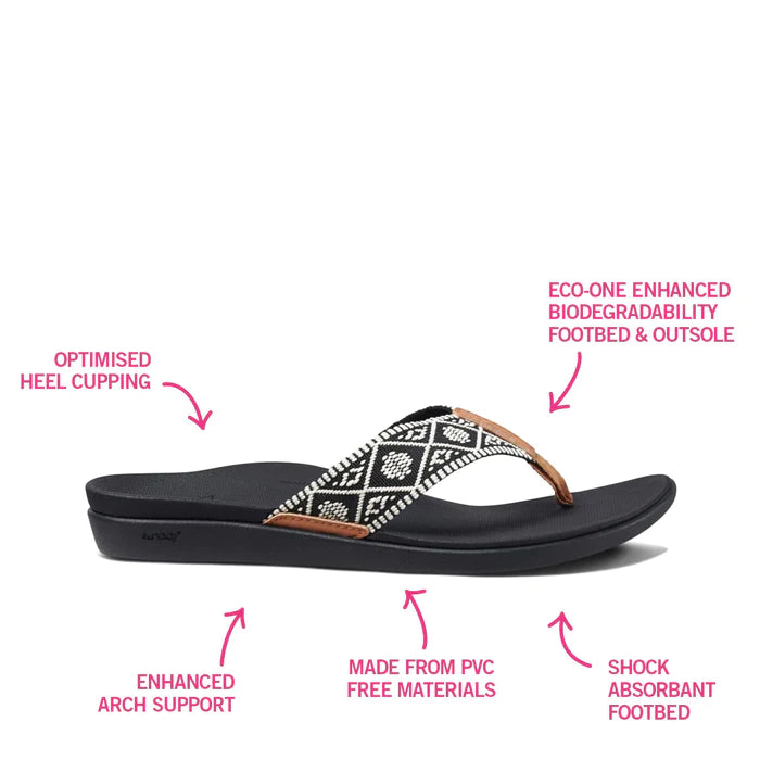 Reef ORTH0 Bounce Woven Thong Black White Guys Girls Surf n Street