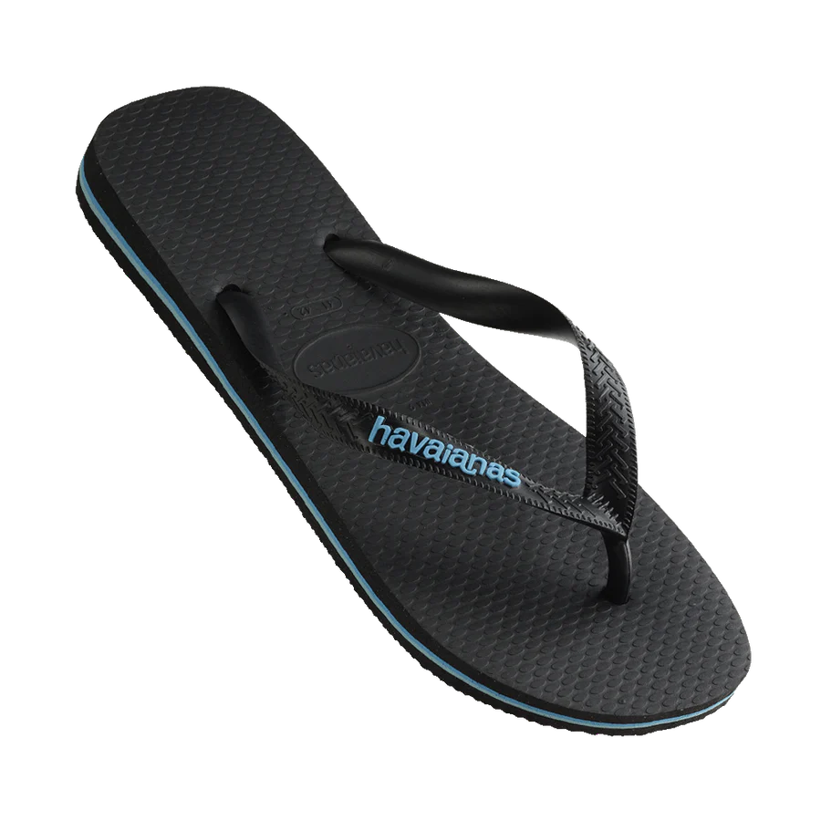 Havaianas Rubber Logo Thongs - Black/Blue