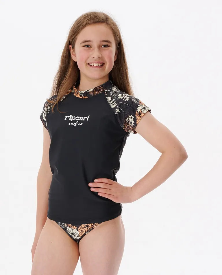 Rip Curl Cosmic Paradise Short Sleeve Rashguard Girl - Washed Black